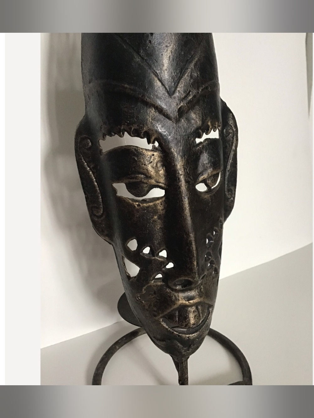 Black Tribal Mask Decorative metal candle holder - Home Art Accent